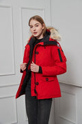Canada Goose Women's Red Hooded Parka with Fur-Style Trim