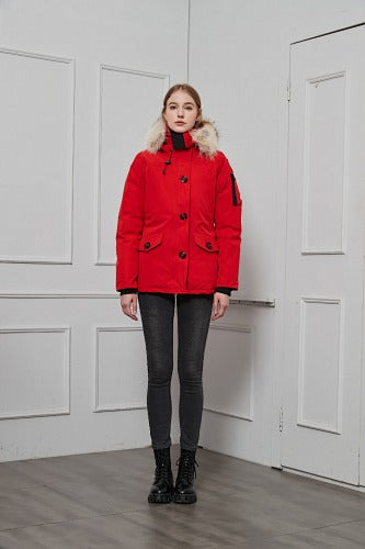 Canada Goose Women's Red Hooded Parka with Fur-Style Trim