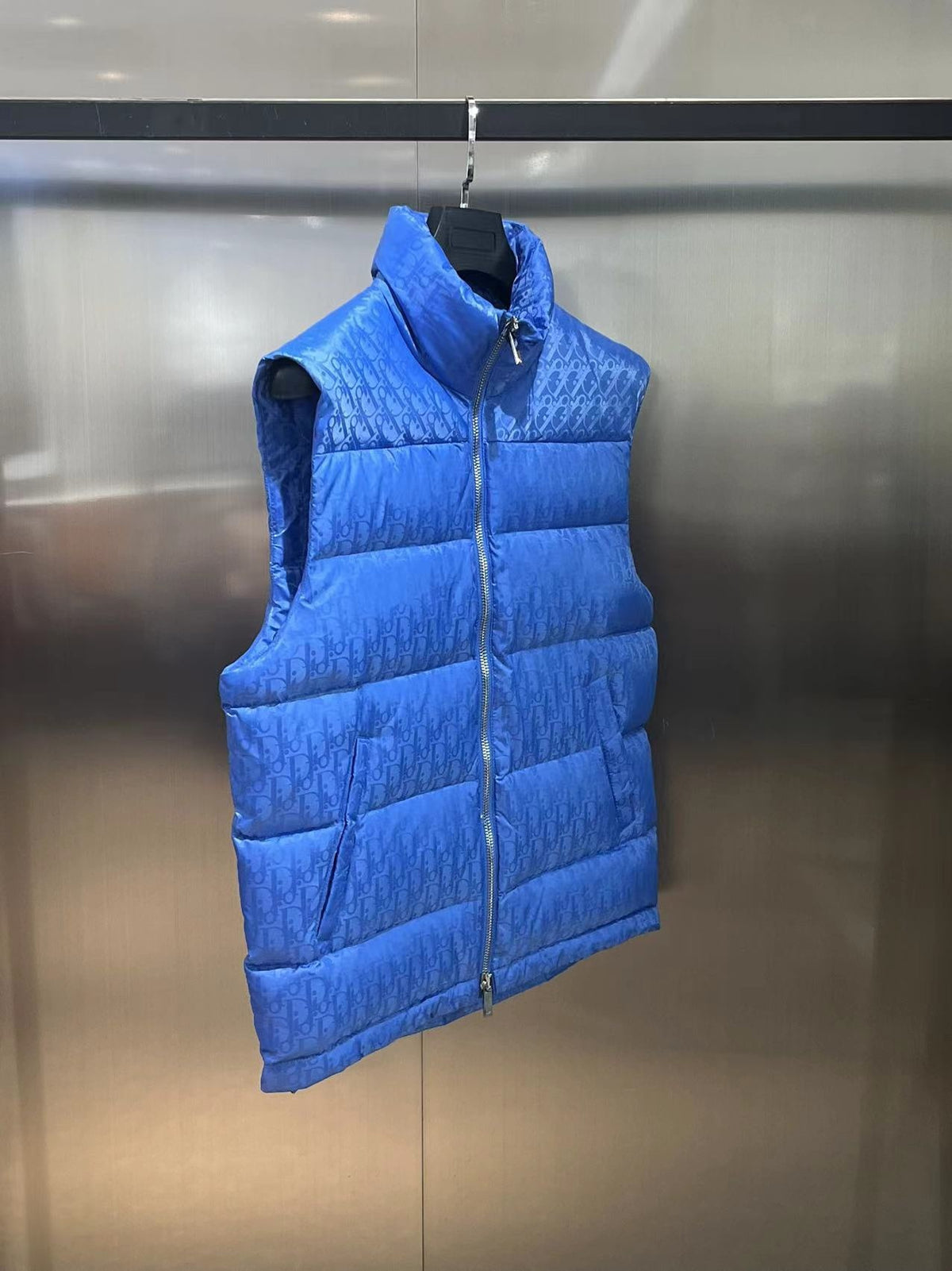 Dior Blue Monogram Stand-Collar Puffer Vest