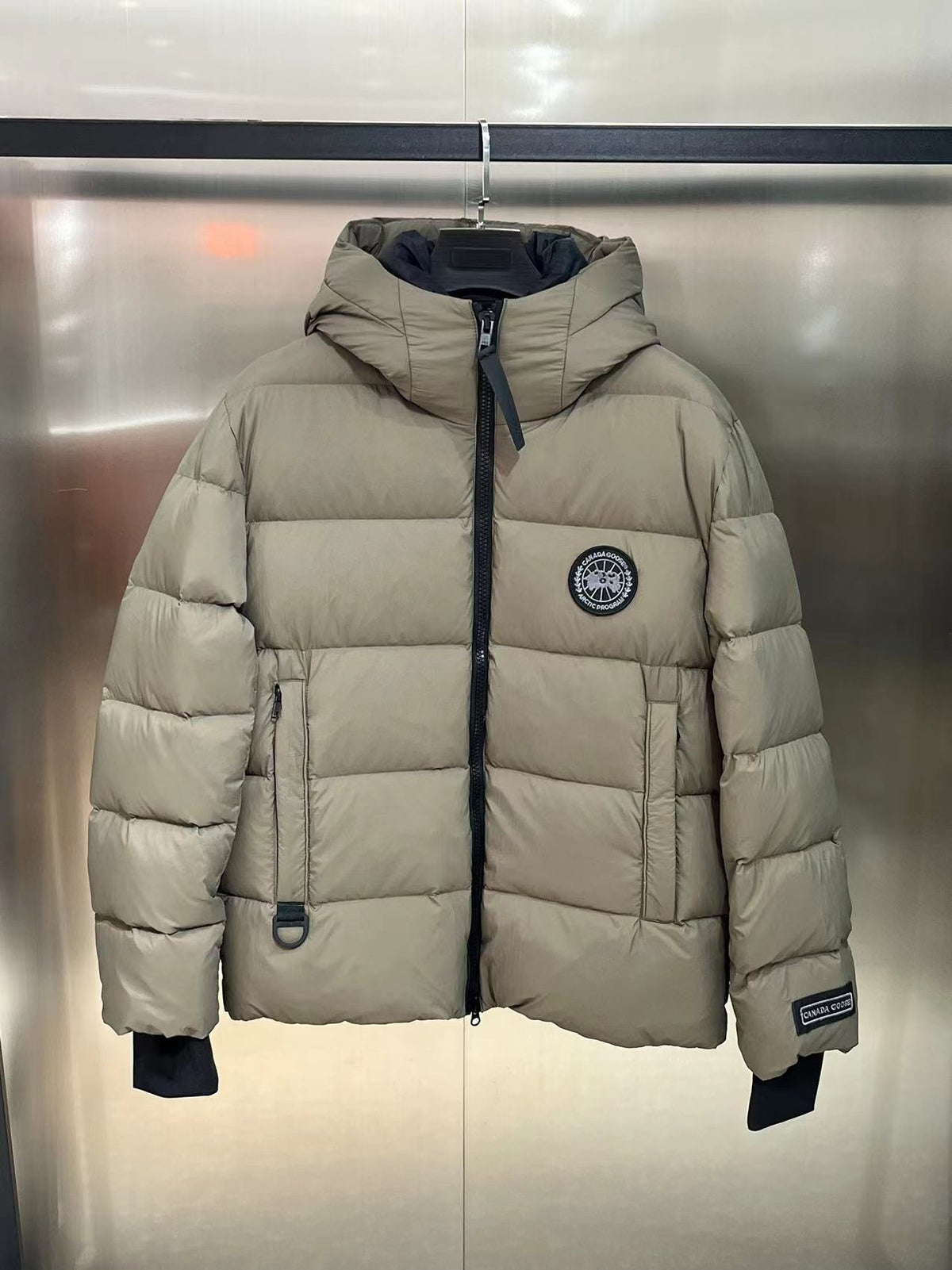 Canada Goose Hooded Puffer Jacket in Taupe